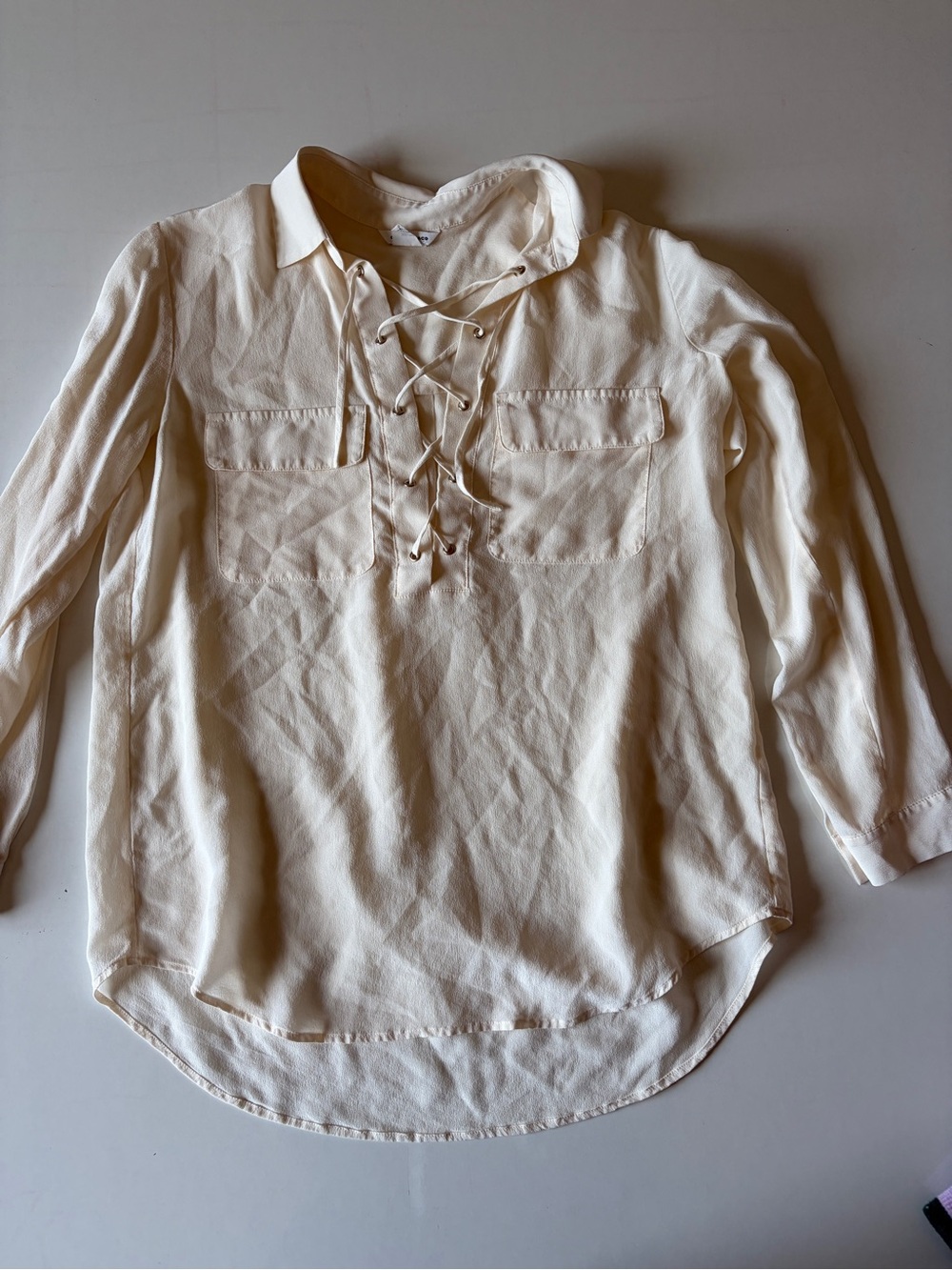 Club Monaco cream tie up neck women’s sheer long sleeve blouse top shirt XS